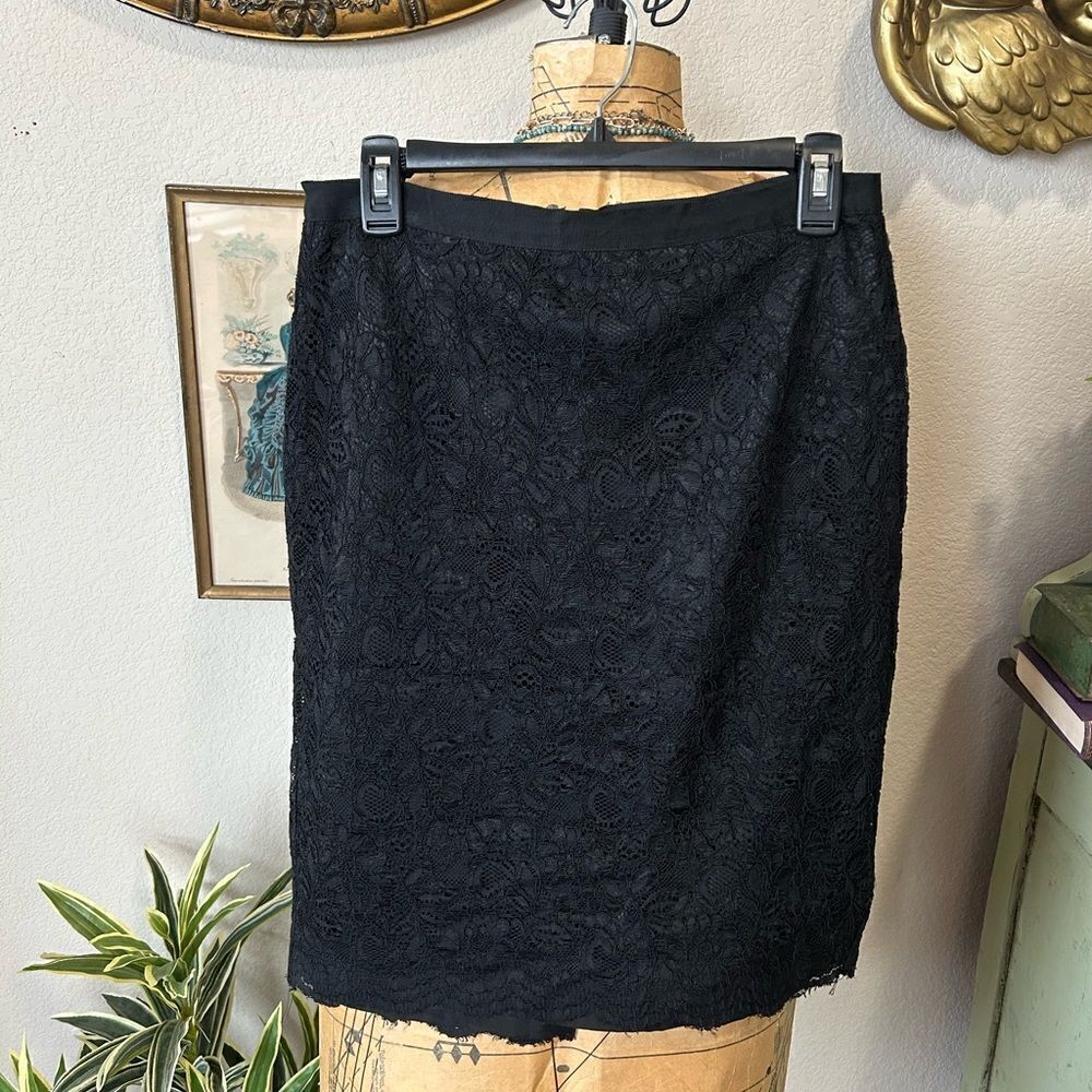 New York & Co Collection Black Lace Knee Length Pencil Skirt sz 10